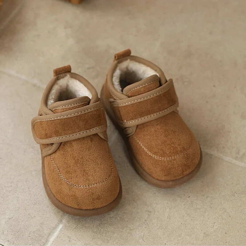 الشتاء الفتيان الفتاة أحذية أفخم جولة تو هوك حلقة اليومية الدافئة حذاء مسطح للأطفال الألوان الصلبة المضادة للانزلاق موضة مريح حذاء الأطفال