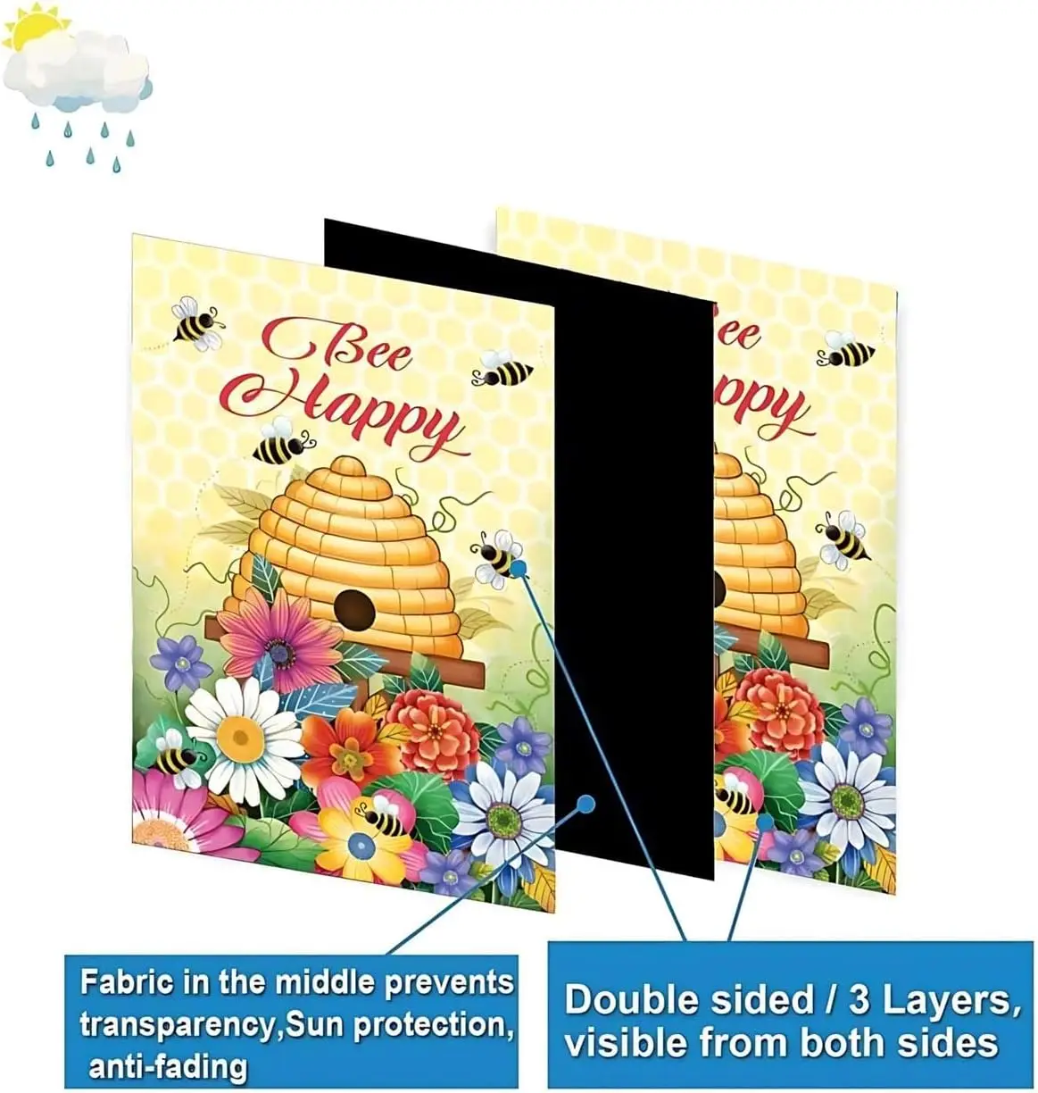 Summer Spring Garden Flags 28 x 40 Inch Double Sided Bee Happy Flowers House Large Polyester for Outside Seasonal Yard De