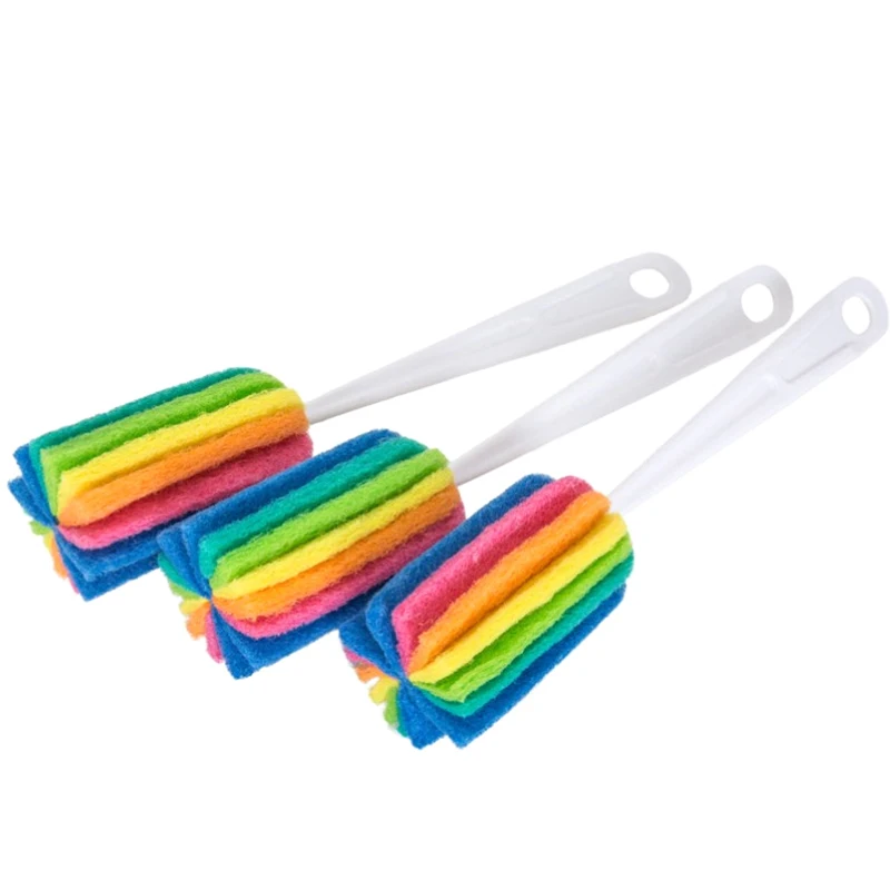 【YA】Rainbow Sponge Brush Water Bottle Cup Mug Glass Washing Sponge Cleaning Brush Scrubber With Handle Cleaning Utensils