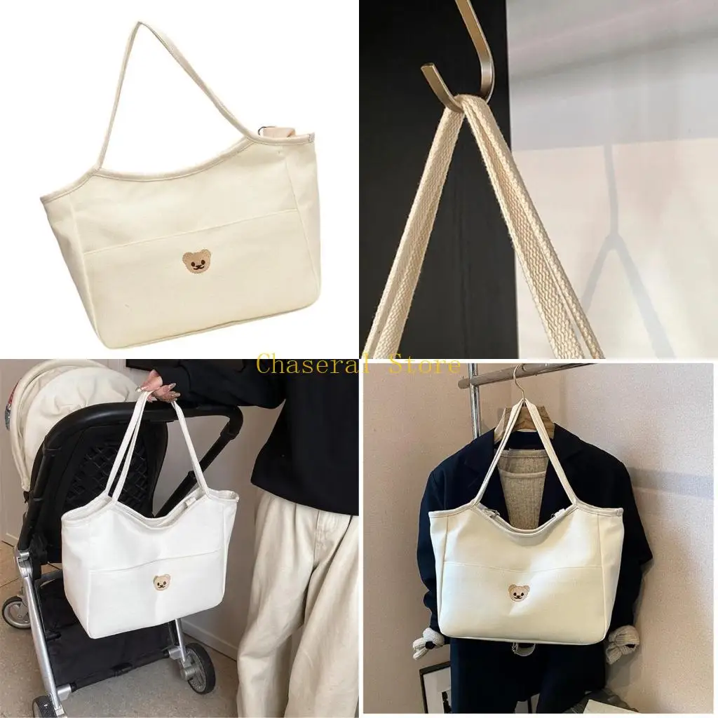 

E7CE Diaper Bag Cotton Maternity Bag with Bear Desins Multifunctional Bag for Women