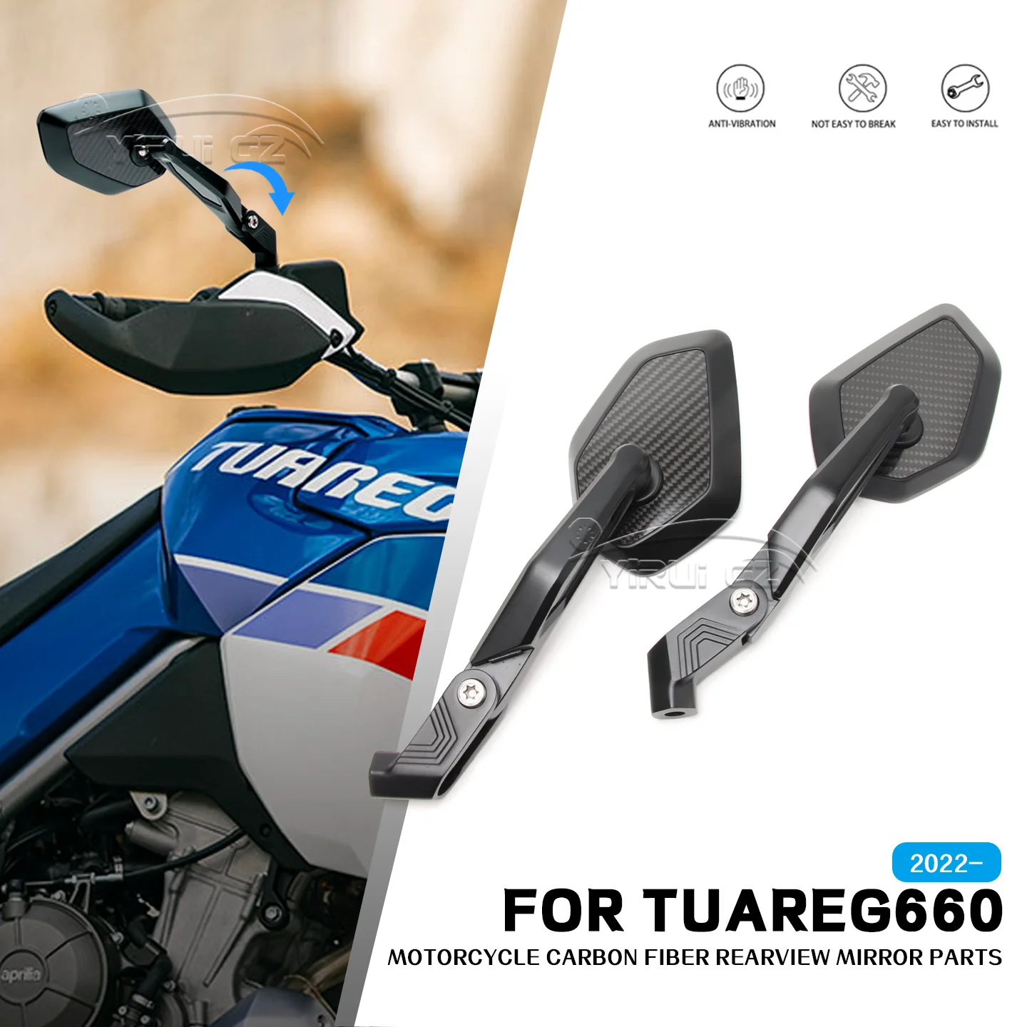 

Motorcycle rearview mirror FOR APRILIA Tuareg660 660 2022- Blue light anti-glare mirror Foldable mirror rod Rearview Side Mirror