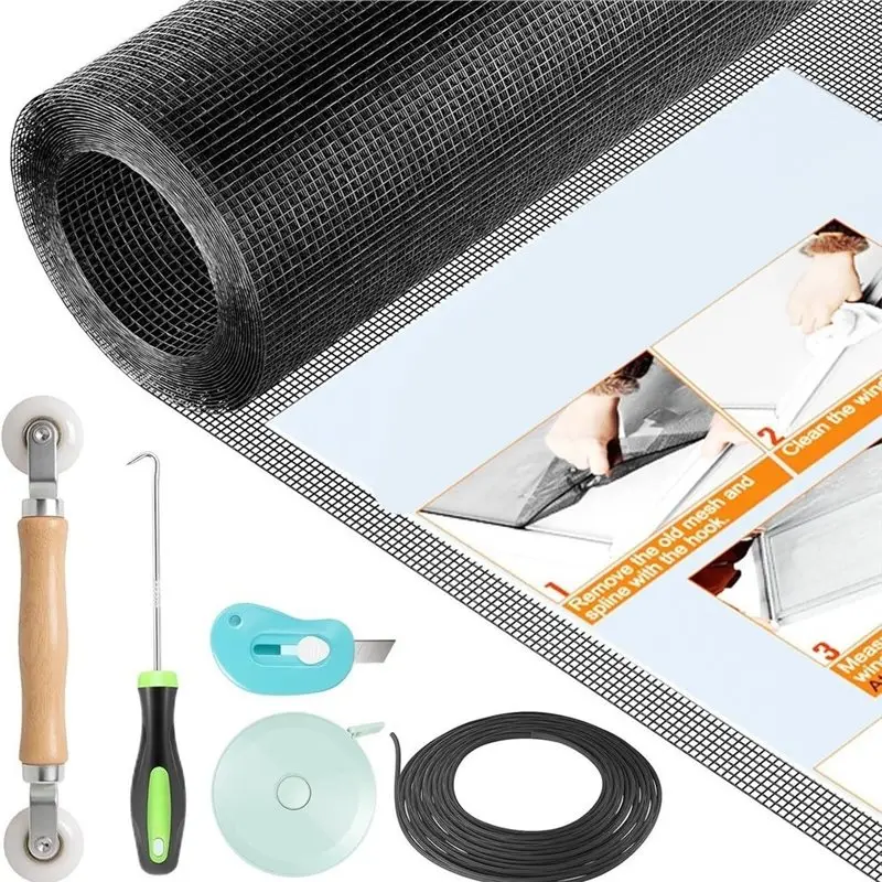 A03F-Glass Fiber Window Screen Mesh Tool For DIY Installation Can Be Cut, Self Adhesive Insect Screen Belting
