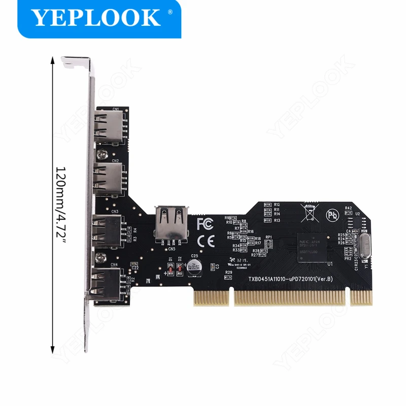 PCI a 4 + 1 puerto USB2.0 HUB 480Mbps Adaptador convertidor de tarjeta de expansión de escritorio tarjeta elevadora Chip NEC720101