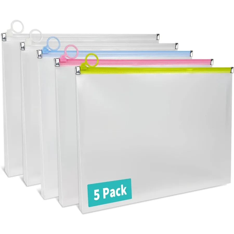 

5 Pack Clear Plastic Zip Envelopes Heavy Duty 9 x 12 Ih Expanding File Pouches Mult Document Holde for Office and School Use