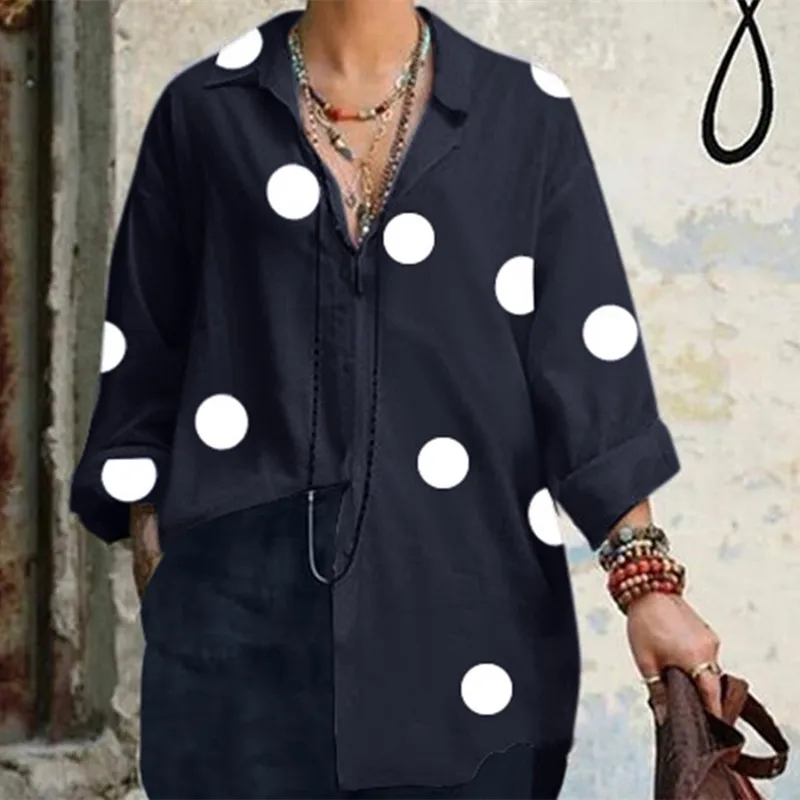 

2025 Women's Polka Dot Shirt Long Sleeve Button Cardigan Basic Top Simple and Versatile Casual Street Blouses for Female