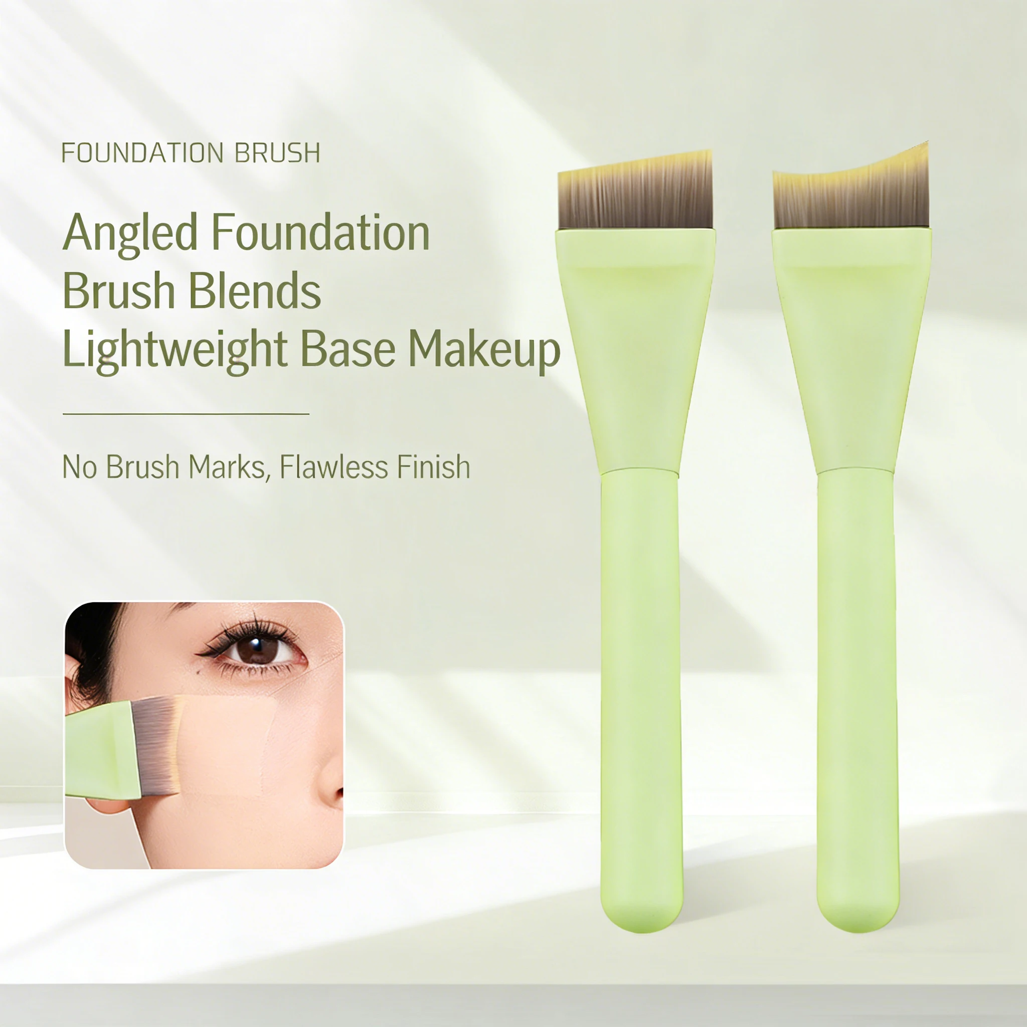 Ultra Thin Angled Blade Foundation Brush Wooden Handle No Streak Liquid Foundation Makeup Brush