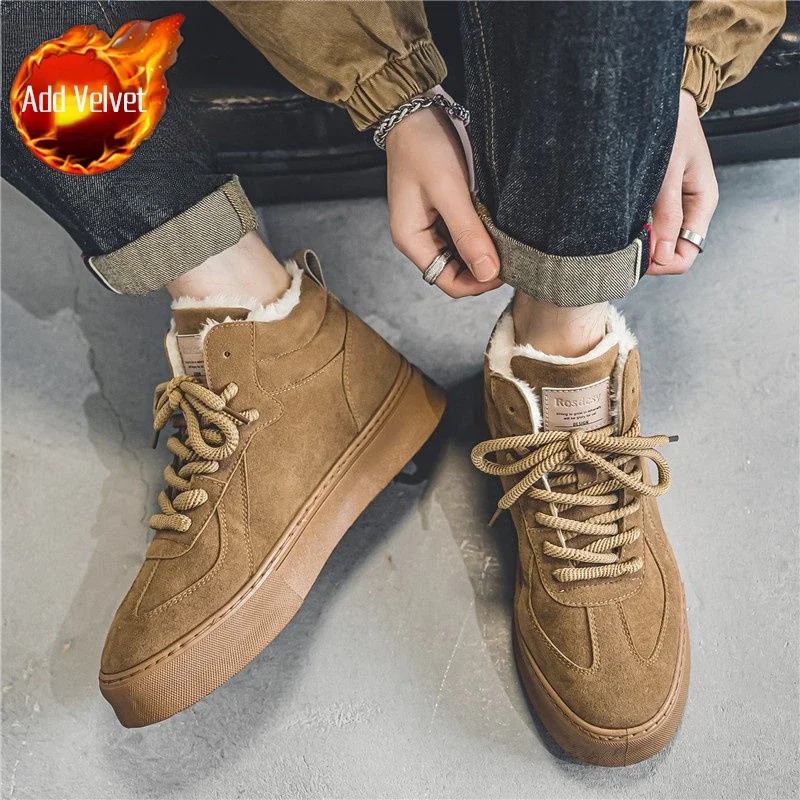 Herren-Winterstiefel im Vintage-Stil, hochgeschnitten, mit dickem Baumwollfutter und Fleece-Innenfutter, warm_voghion.com