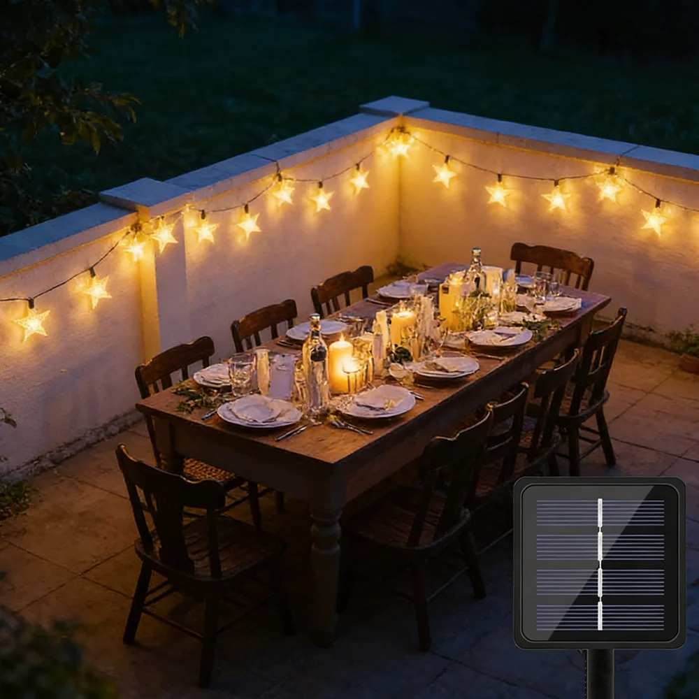 

Outdoor Solar Star String Lights for Christmas Courtyard Wedding Party Decoration 12m/7m/5m LED Solar Garden Lights Fairy Lights