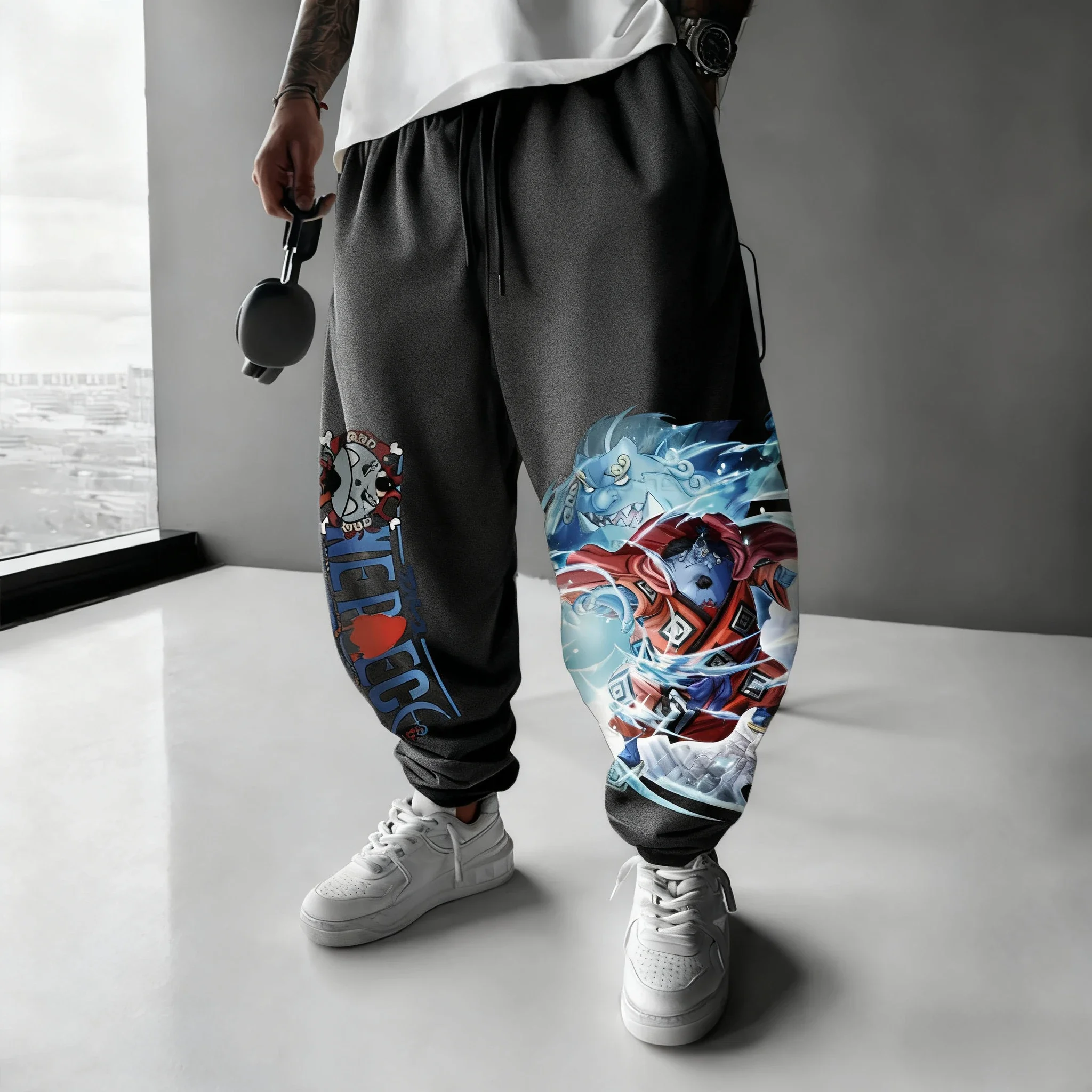قطعة واحدة سراويل أنيمي جينبي المطبوعة للخريف/الشتاء سراويل الهيب هوب الجديدة للرجال والنساء Y2K سراويل رياضية يومية غير رسمية #4