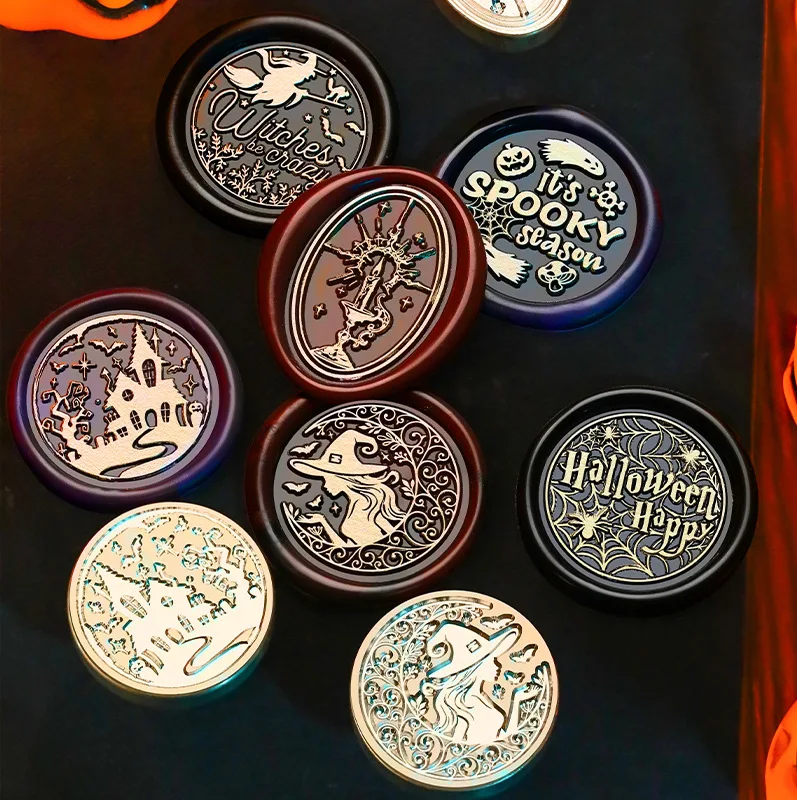 Halloween Series Wax Stamps, Creative Patterns Replaceable Brass Stamp Heads for Decorating Halloween Party Invitations Gifts