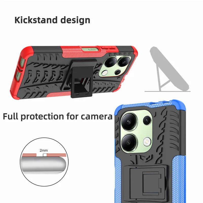 For Redmi Note 13 Case For Xiaomi Redmi Note 13 4G Cover 6.67 inch Texture Rubber Armor Holder Shockproof Protective Bumper