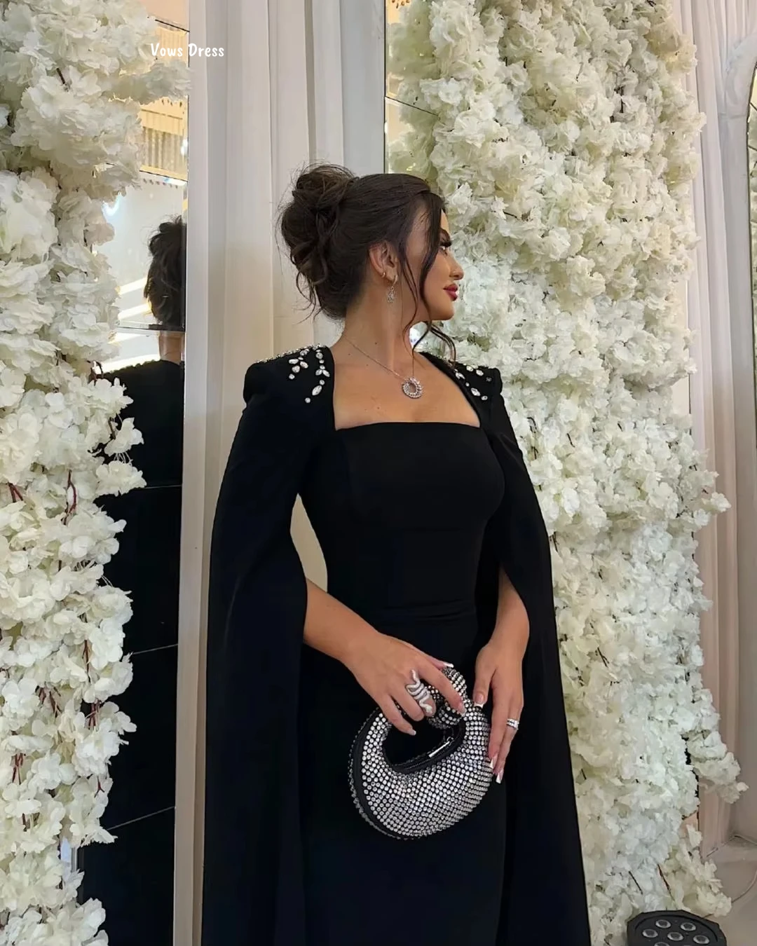 Vows Abiti da ballo eleganti su misura Abito da sera di lusso 2025 Linea A Abiti da ballo con scialle nero Abiti per le donne Festa di nozze