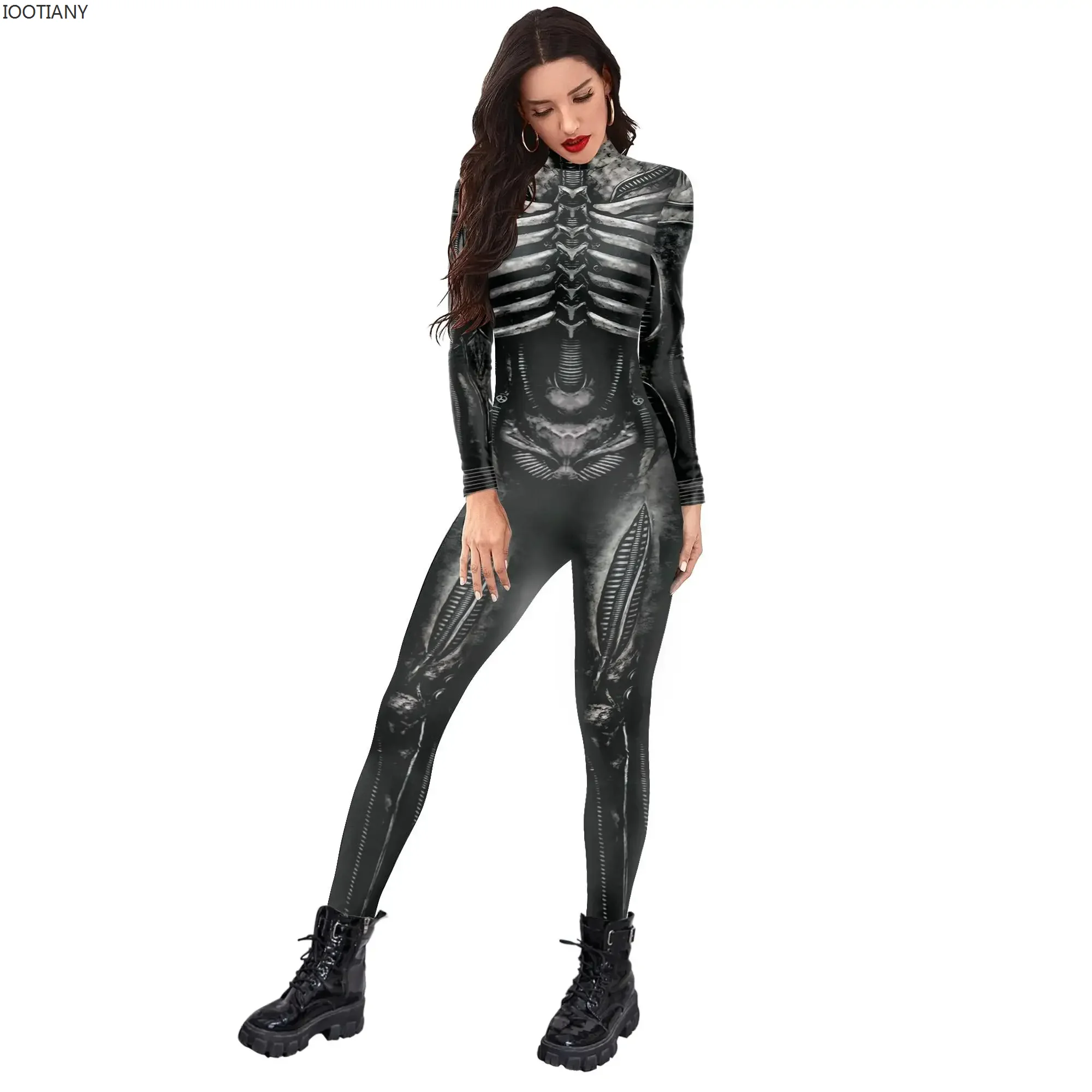 

IOOTIANY Fancy Anime Cosplay Punk Steampunk Skeleton Jumpsuit Long Sleeve Bodysuit Monos Mujer Adult Women Men Cosplay Clothes