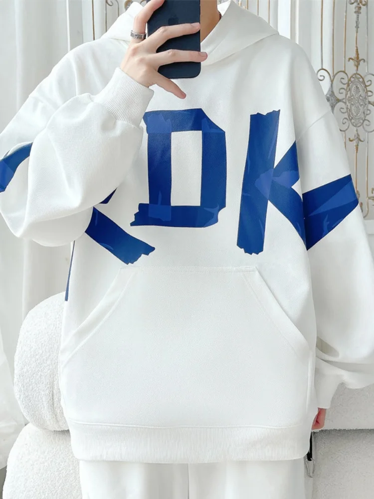 

Мужская толстовка с капюшоном в американском стиле, с принтом, свободного кроя, для подростков, весна-осень