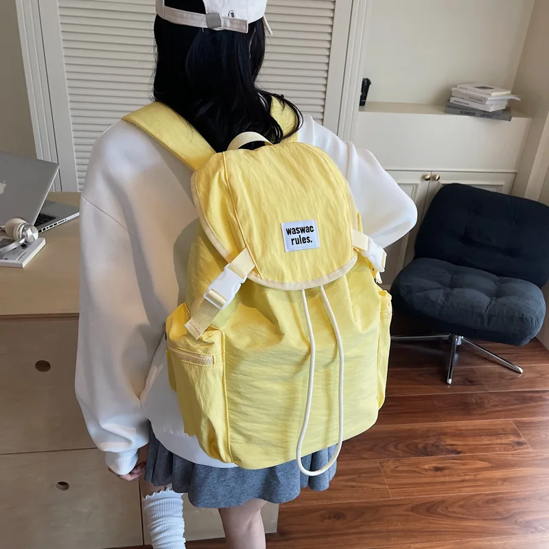 Women Nylon Flap Backpack Female Drawstring Buckle Daypack Ladies Casual Travel School Bag Lightweight Rucksack Pack Bags