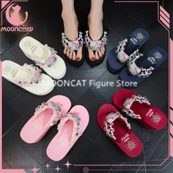 Sanrio Y2k Hello Kitty Soft Flip Flop Sandals Beach Slides Shoes Women Cute Casual High Platform Slipper Ladies Summer Slippers