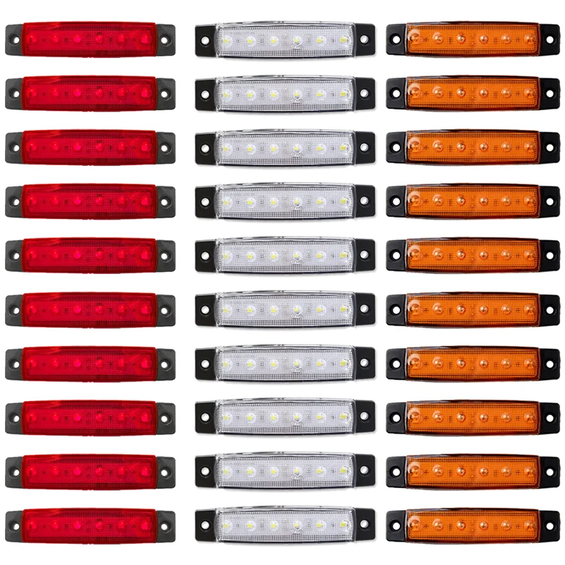 

30Pcs 6SMD LED Warning Lamp Car Signal Brake Rear Warning Tail Light 12V 24V Truck Trailer Side Marker Indicators Light