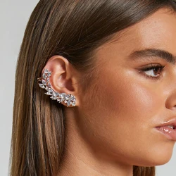 XSBODY 2024 Trendy Leaves Ear Cuff Earhook Y2k Piercing Jewelry Gift Exquisite Sparkling Boho Rhinestone Ear Clips Earrings Prom