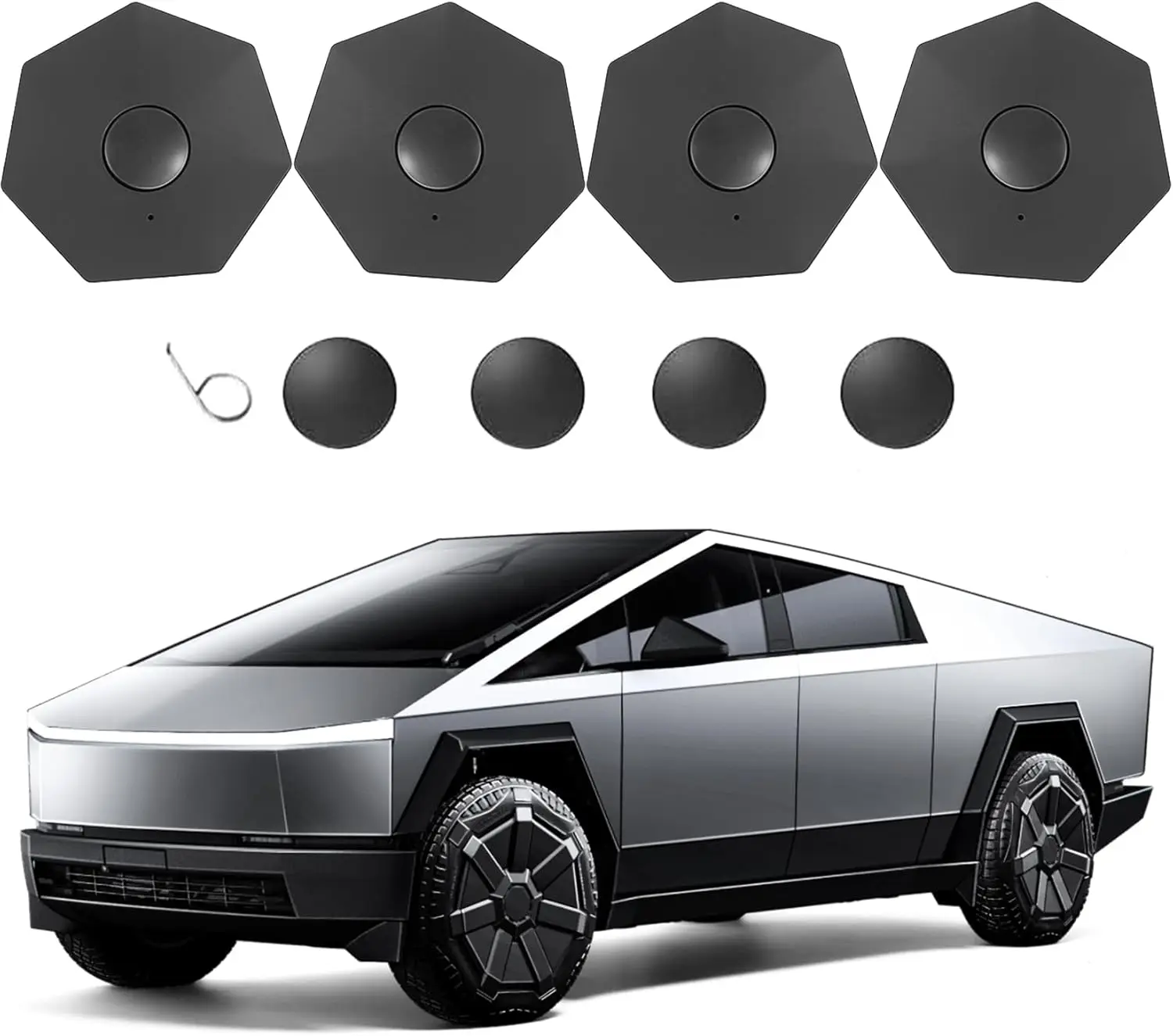 4PCS Wheel Center Hub Caps Full Coverage Removable Wheel Hub Cap for 2024 2023 Tesla Cybertruck  Accessories