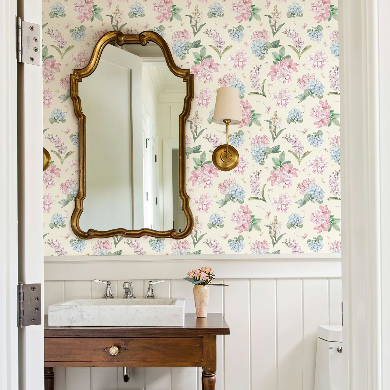 Peel And Stick Pink Floral PVC Wallpaper Chic Fresh White Flower And Leaves  Living Room Cabinet Stickers