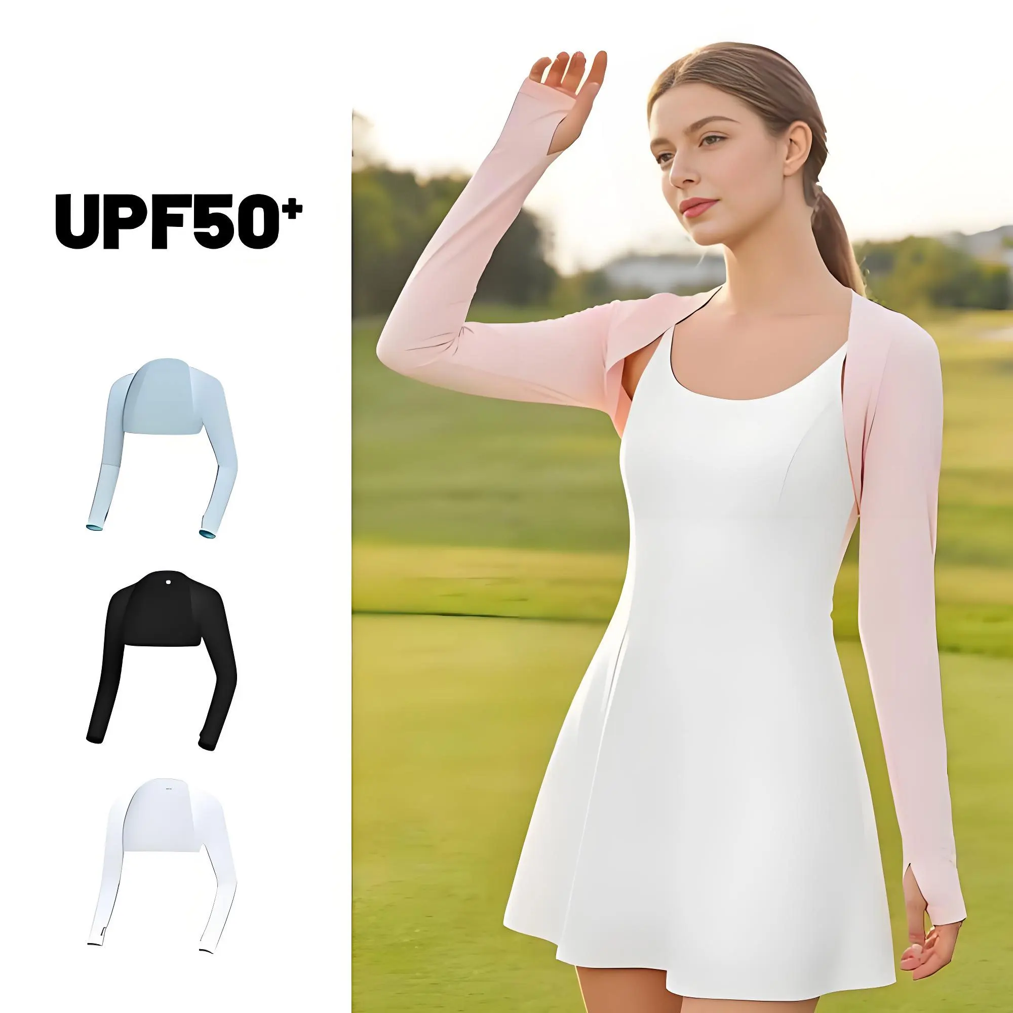 2pcs set Ultra-thin Shawl Arm Sleeves Golfing Ice Silk Long Gloves Breathable Sun Protection Anti UV Hand Cover Outdoor Sports view 6