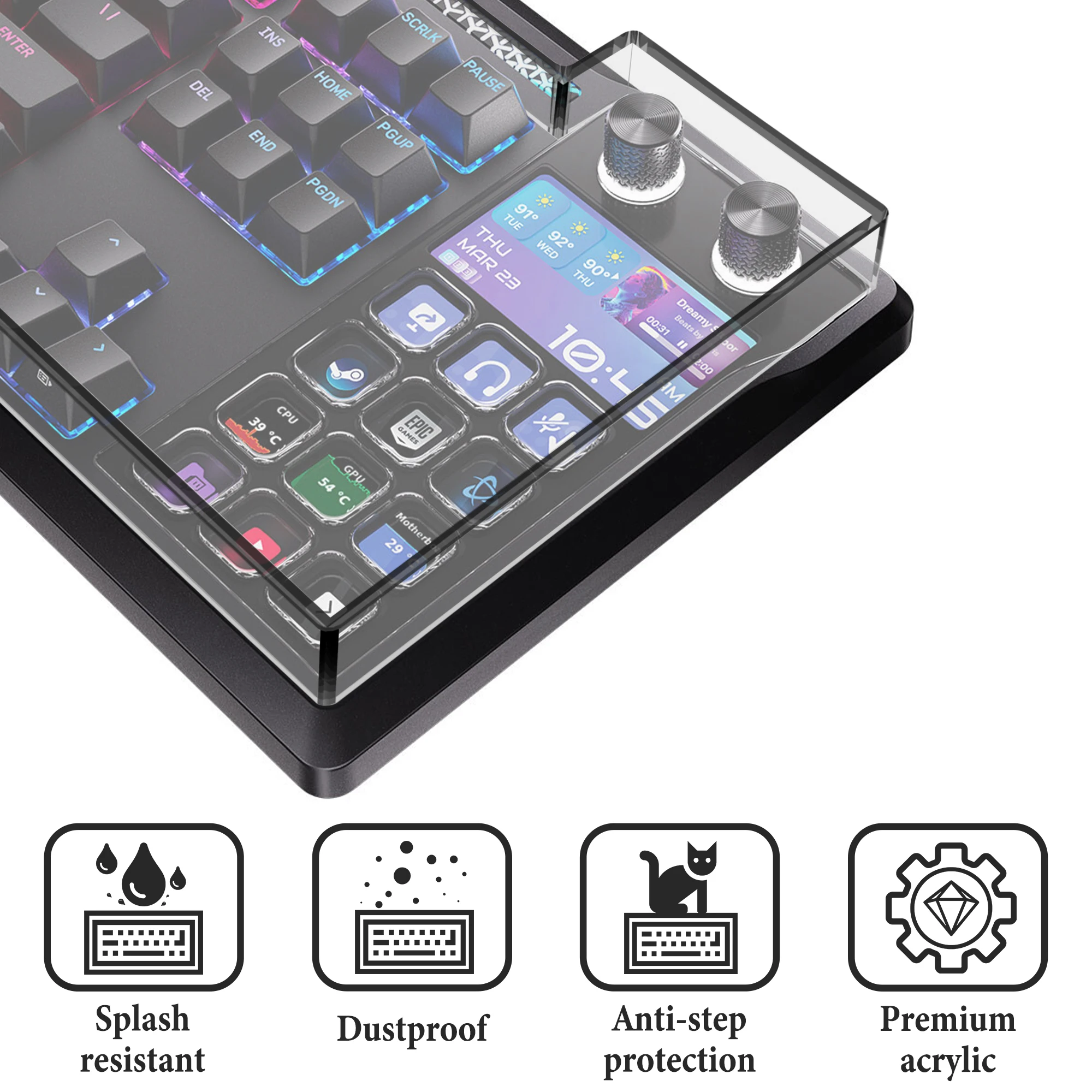 Geekria Clear Acrylic Keyboard Dust Cover Compatible with Corsair Galleon 100 SD, Keyboard Protector