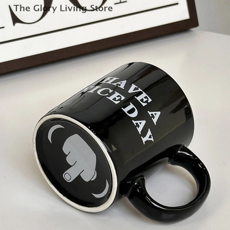 Vertical Middle Finger Cup Mug Anime Films And Television Products Black Ceramic HAVE A NICE DAY Mug Middle Finger Coffee Mug