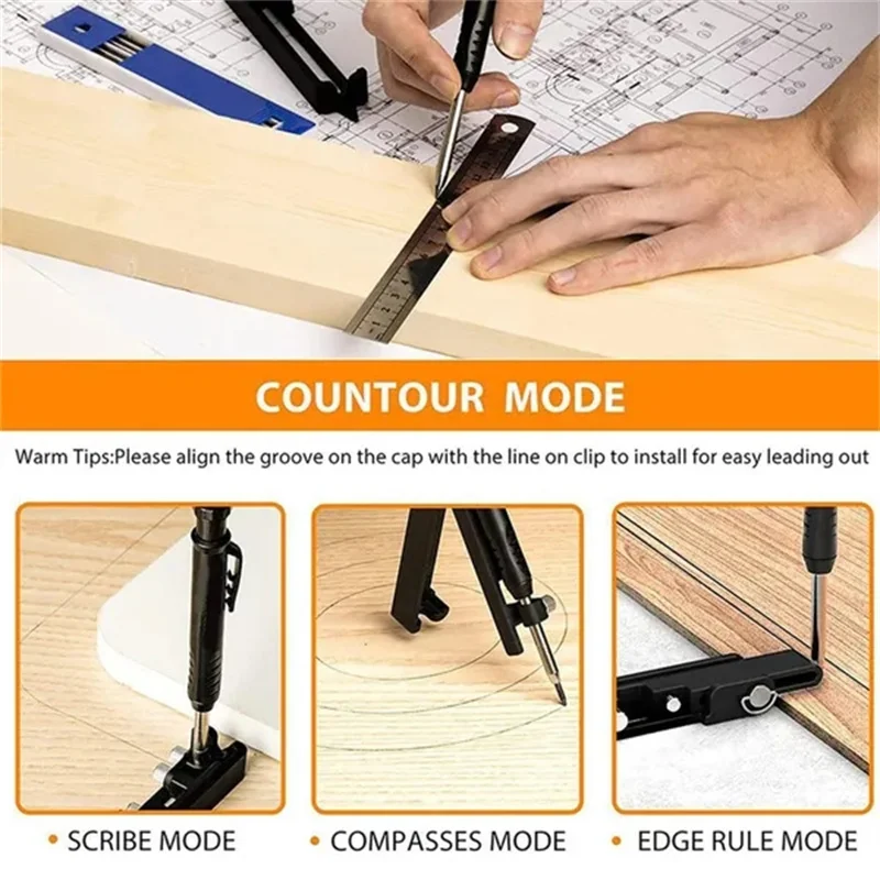 Multifunction Scribing Tool Aluminum Alloy Scribe Tool With Deep Hole Pencil DIY Woodworking Scribe Gauge Contour Measuring Tool