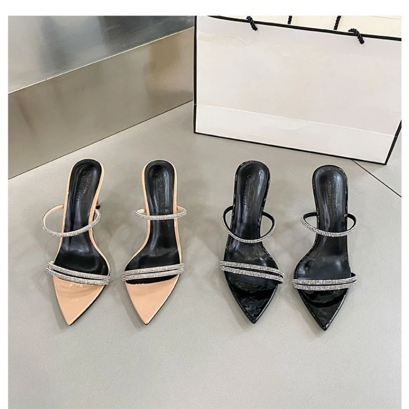 

Женские вечерние босоножки 2026 с острым носком, стразами, тонким каблуком и открытым носком, на высоком каблуке, для отпуска и вечеринок