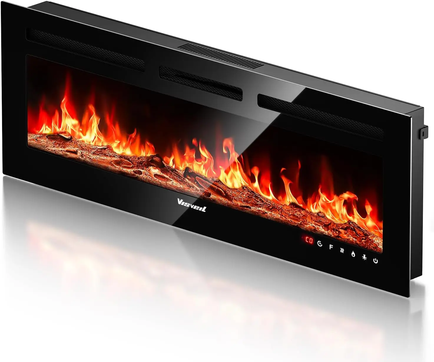 Electric Fireplace 50Inch,Realistic Flame Electric Fireplace Heater,Log Set/Crystal Flames 750-1500W with Timer Inserts/Wall Mou