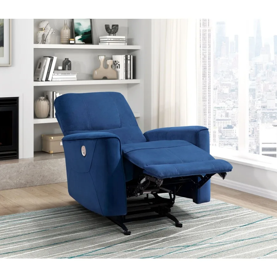 Modern Living Room 1pc Power Rocker Reclining Chair Blue Velvet Upholstery Solid Wood Frame Luxury Home Furniture