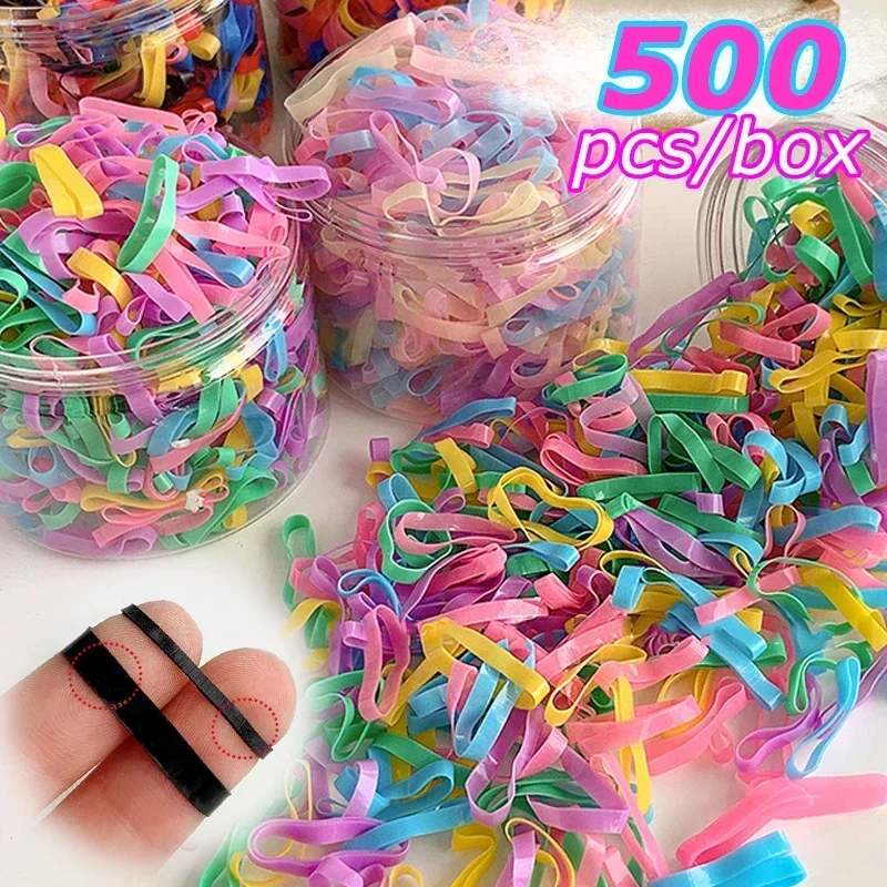 1000/500pcs High Elasticity Thicken Disposable Rubber Bands Girls Pigtail Holder Hair Ties Colorful Hair Band Hair Accessories