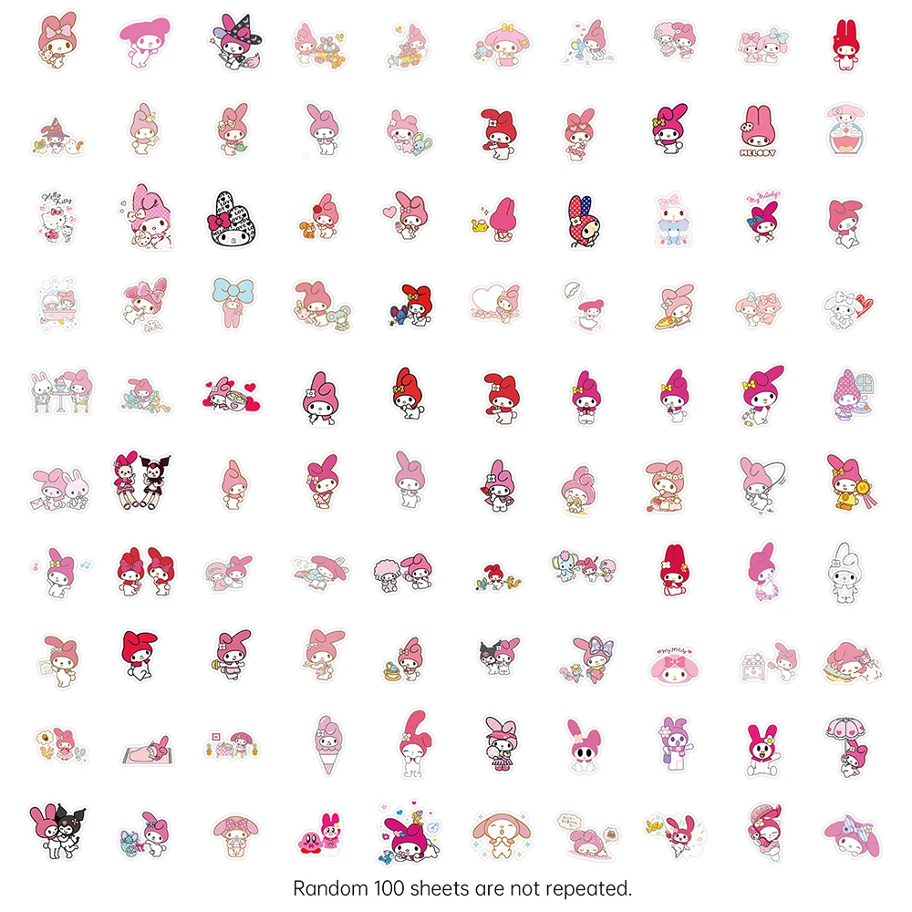 สติกเกอร์การ์ตูน My Melody สีชมพูน่ารัก10/30/50/100ชิ้นสติกเกอร์ลาย DIY เด็กอะนิเมะ Sanrio สติกเกอร์กราฟฟิตีของเล่นสเก็ตบอร์ดโน้ตบุ้คโทรศัพท์