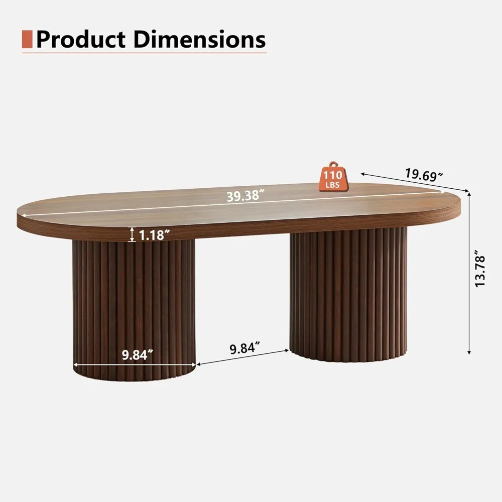 طاولة قهوة بيضاوية الفلوت، طاولة قهوة خشبية للمزرعة، طاولة مركزية حديثة من القرون الوسطى، طاولة غرفة المعيشة البوهيمية