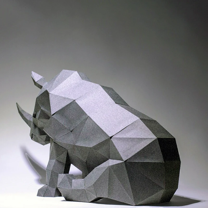 65cm Rhino Paper Model Hallway Ornament 3D Handmade Low Poly Puzzles Papercraft Model Kit DIY Porch Decor Creative Origami Toys