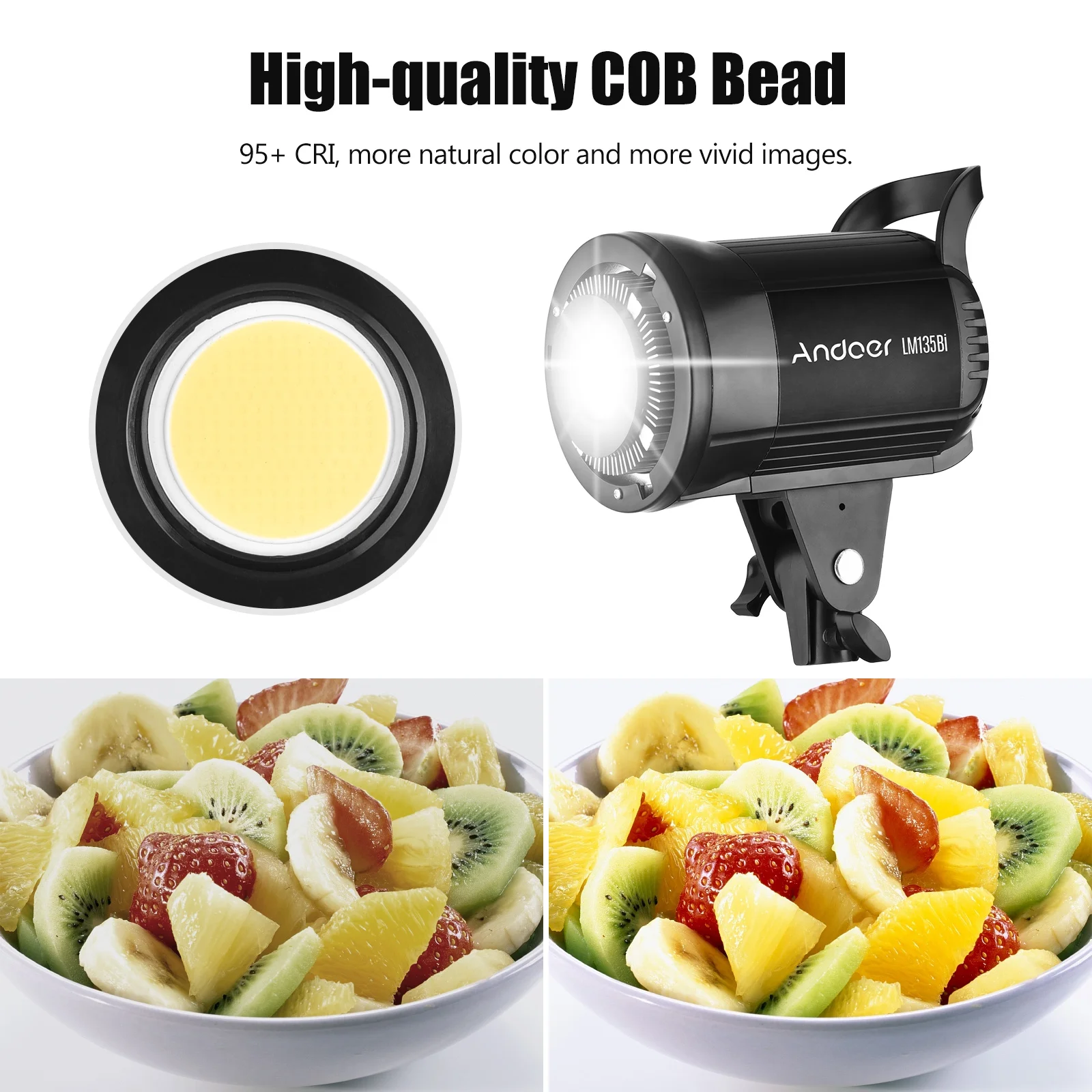 Andoer 135W Studio LED Video Light Portable Photography Fill Light 2800K-5600K Dimmable Bowens Mount for Video Live Streaming