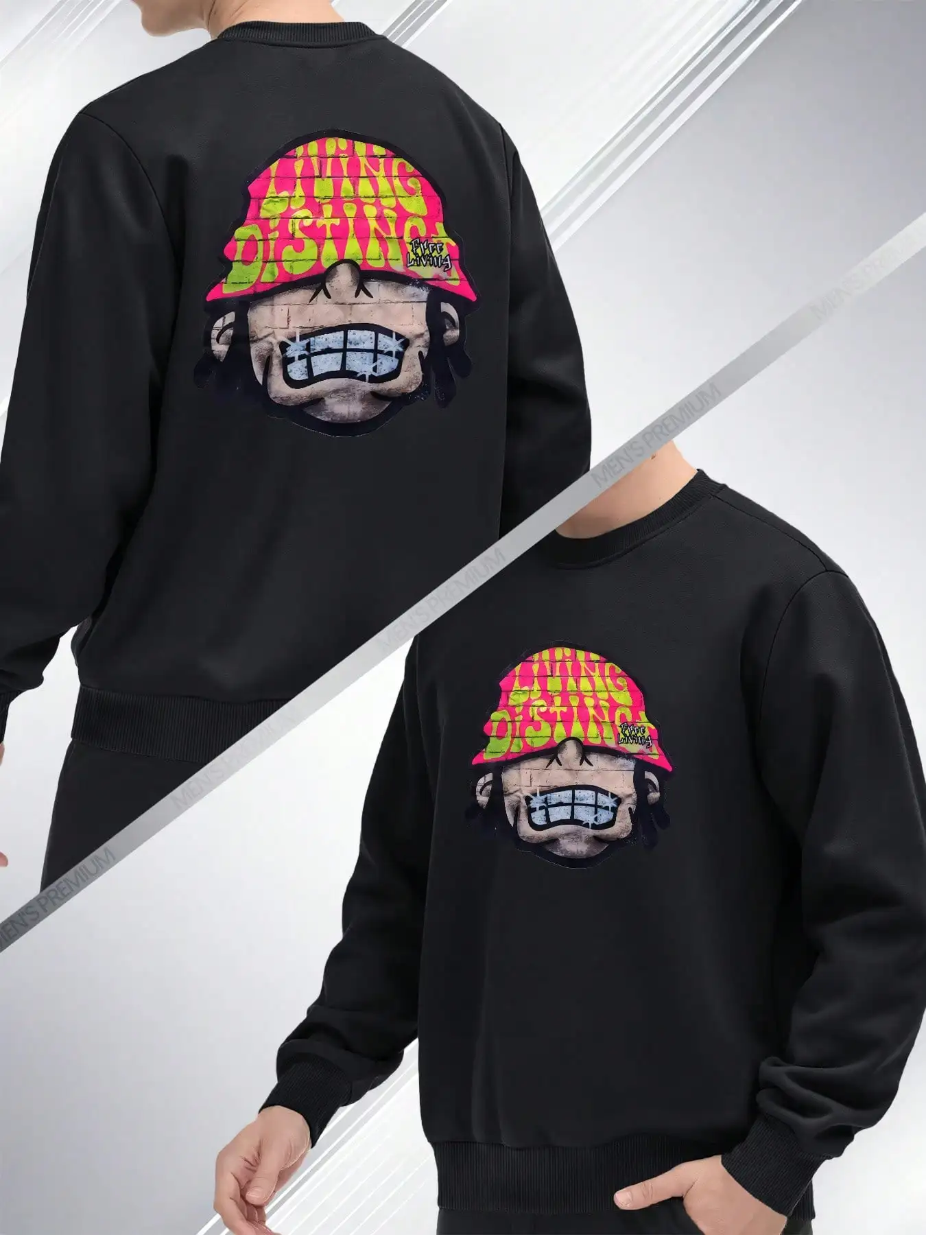 Double-Sided Round-Neck Long-Sleeve Sweatshirt, Men's New Round-Neck Sweatshirt, Casual Everyday Drawstring Hooded Sweatshirt With Print