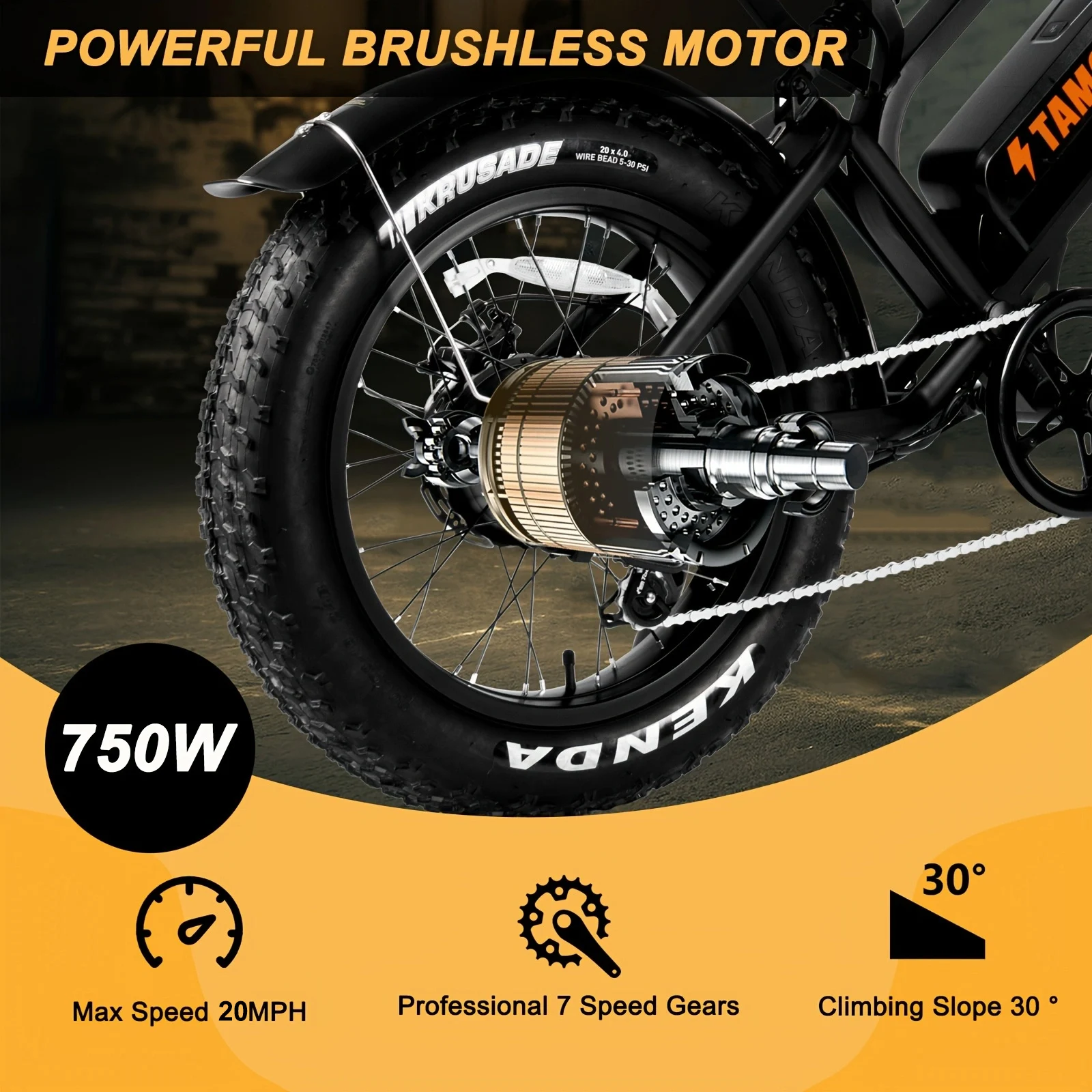 MOVCAN, V20, Adult Electric Bike, 19MPH 40 Miles, 750W Brushless Motor, Removable Battery 48V 15.6AH, Commuter Electric  Bike