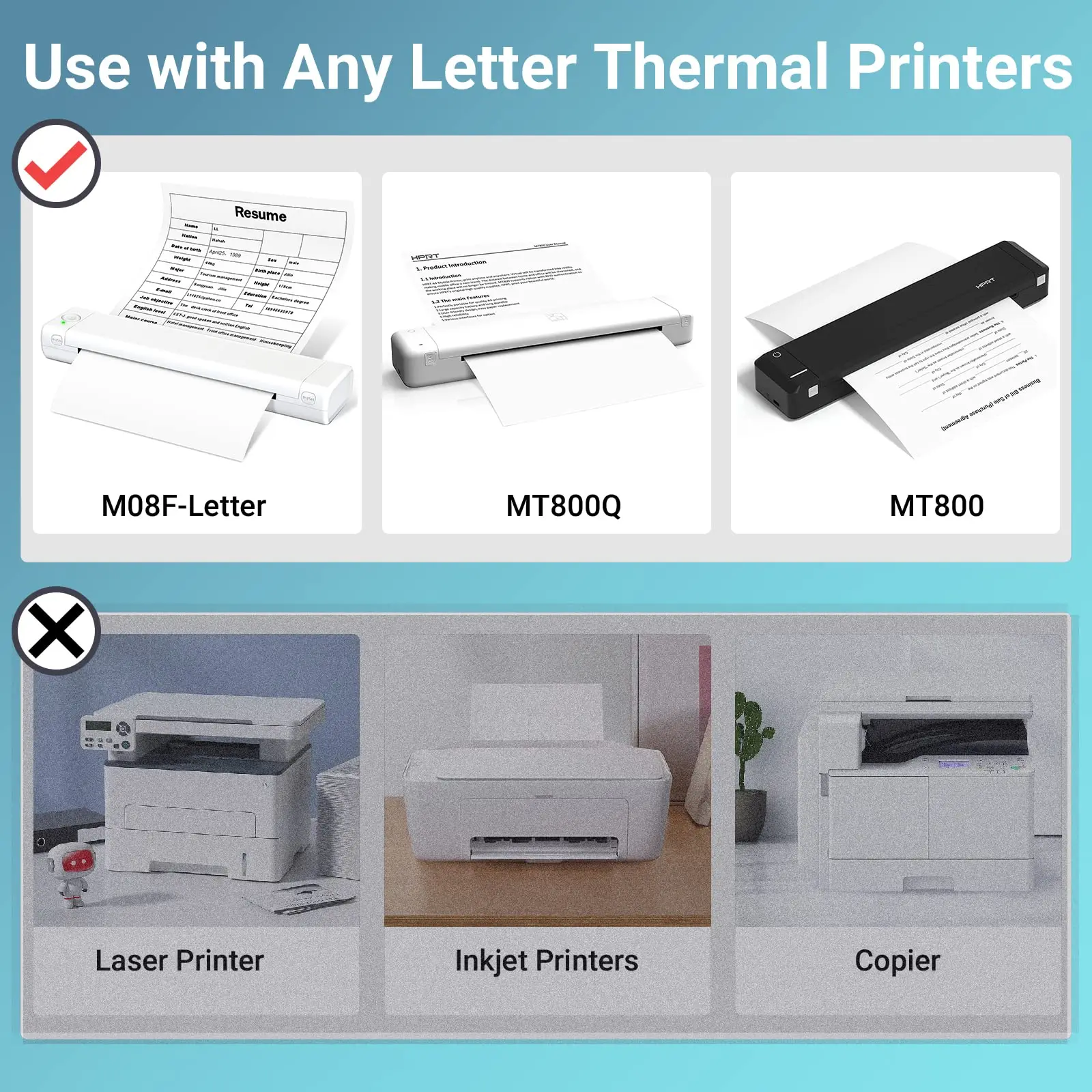 US-Brief papier 8,5x11 Thermo drucker papier Mehrzweck-Weißbuch kompatibel m08f mt800 mt800q Brief tragbare Drucker