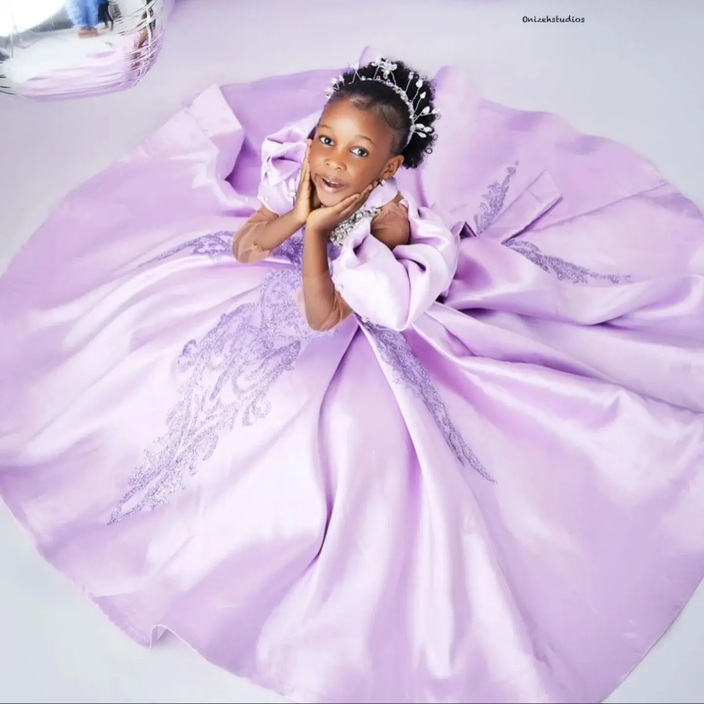 

Princess Lavender Kids Birthday Dresses Long Sleeve Flower Girl Dresses for Wedding Party Girls Prom Gowns for Photoshoot