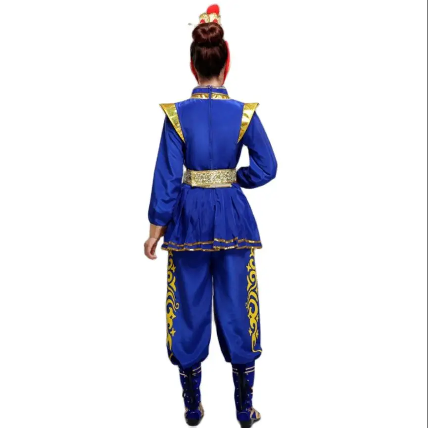 Women Stage Performance Wear Blue Drama Dance Dress Classical Opera Costume Hua Mulan Cosplay Apparel Ancient Soldier Outfit