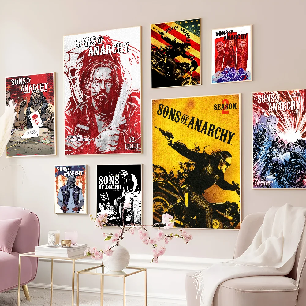 Son Of Anarchy American Crime Tv Anime Self-adhesive Art Poster Retro Kraft Paper Sticker Room Bar Cafe Stickers Wall Painting