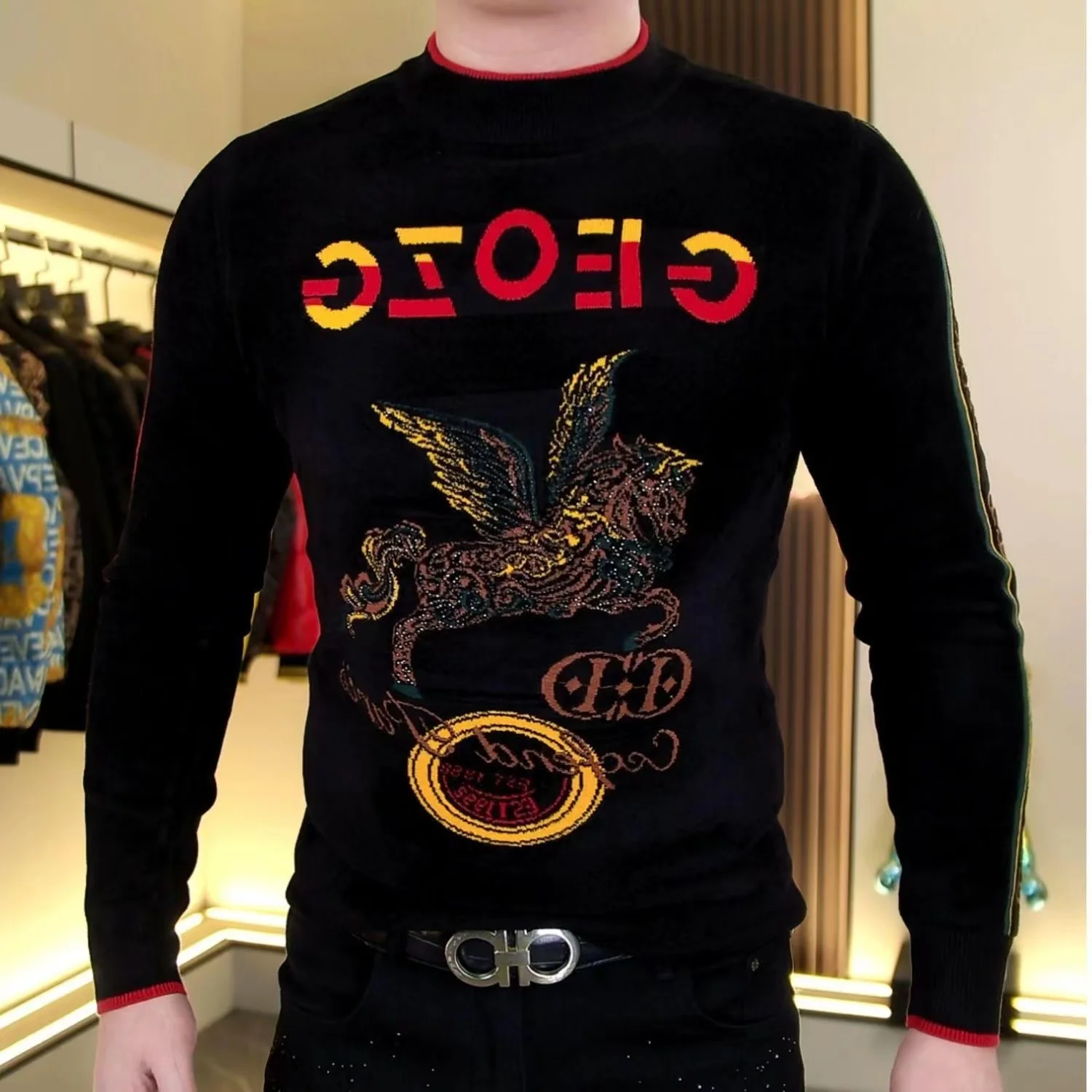 

2026 Autumn Winter New Sle Men's Fce Lined High Quali Faion Slim Fit Luxury Year Flng Sweatirt T irt