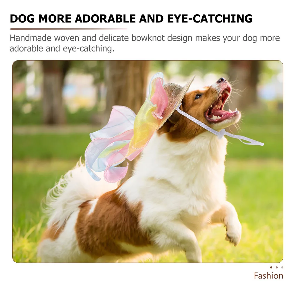 

Pet Straw Hat Handmade Woven Puppy Cat Summer Wear-Resistant Dog Decorative Party Hat Costume Headgear Hats for Cats
