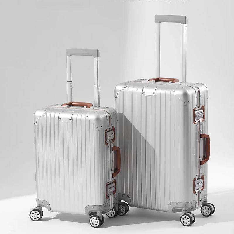 

100% Aluminum 24-inch Luggage Carrier with TSA Combination Lock and Silent Wheels For Travel Carry Case Metal Cabin Suitcase