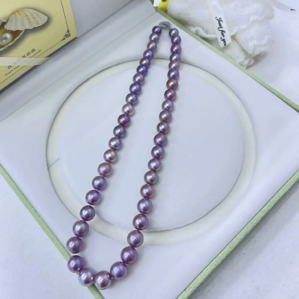 

Enchanting necklace AAAA8-10mm natural purple pearl necklace 925s-18in