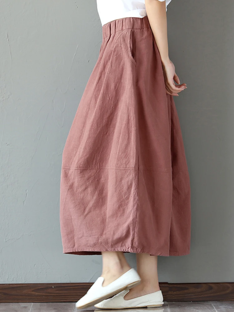 

Elastic waist Cotton Linen Solid color Women Skirt Vintage Mori girl style Casual Summer Skirt female Cute Long Skirt QH1240