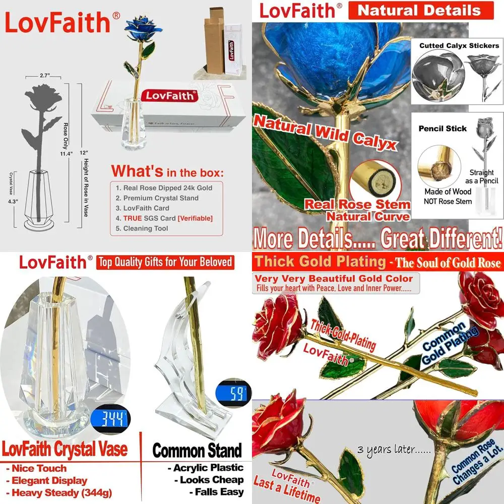 Rosa Real Bañada en Oro de 24K con Base de Cristal - Perfecta para Regalos de Aniversario, Día de la Madre o Cumpleaños