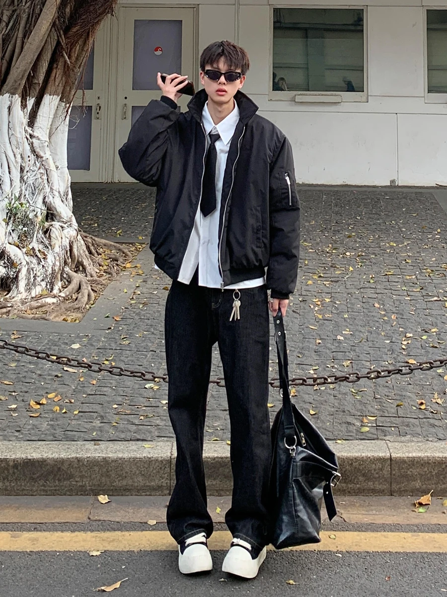 

Bla American Sle Pilot Jaet Men's Spring Autumn ort Flip Collar Baseball orm Cleanfit Outerwear Trendy Youth