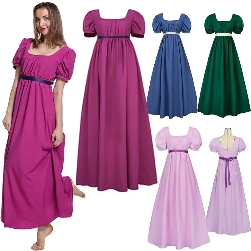 

Regency Dresses for Women with Satin Sash Ruffled Puff Sleeve Empire Waist Dress Gown Tea Party Dress Women 18th century dress